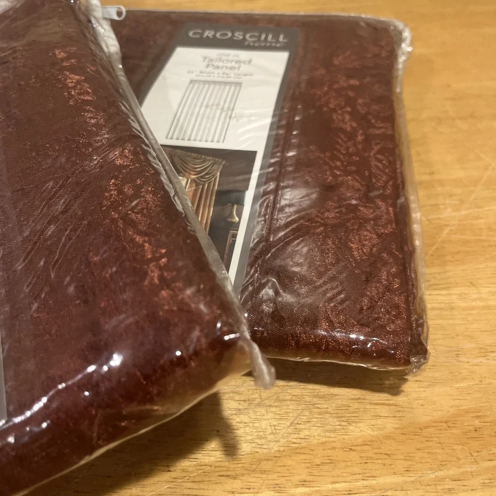 Croscill Santorini Rust Burnt‎ Orange Shiny Tailored 2 Curtain Panels 44x84